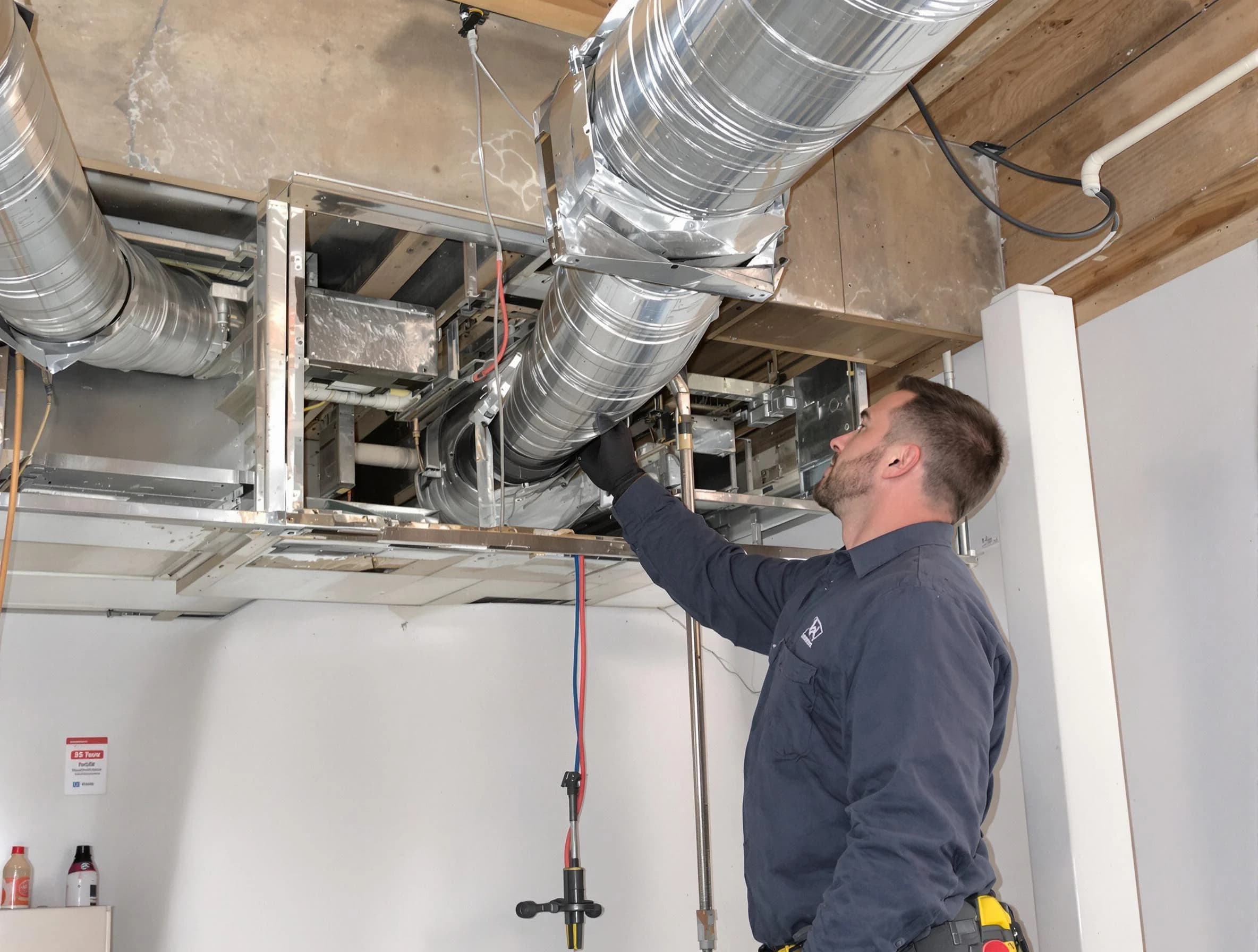 Franklin Air Duct Cleaning technician performing professional air duct repair using specialized tools in Franklin