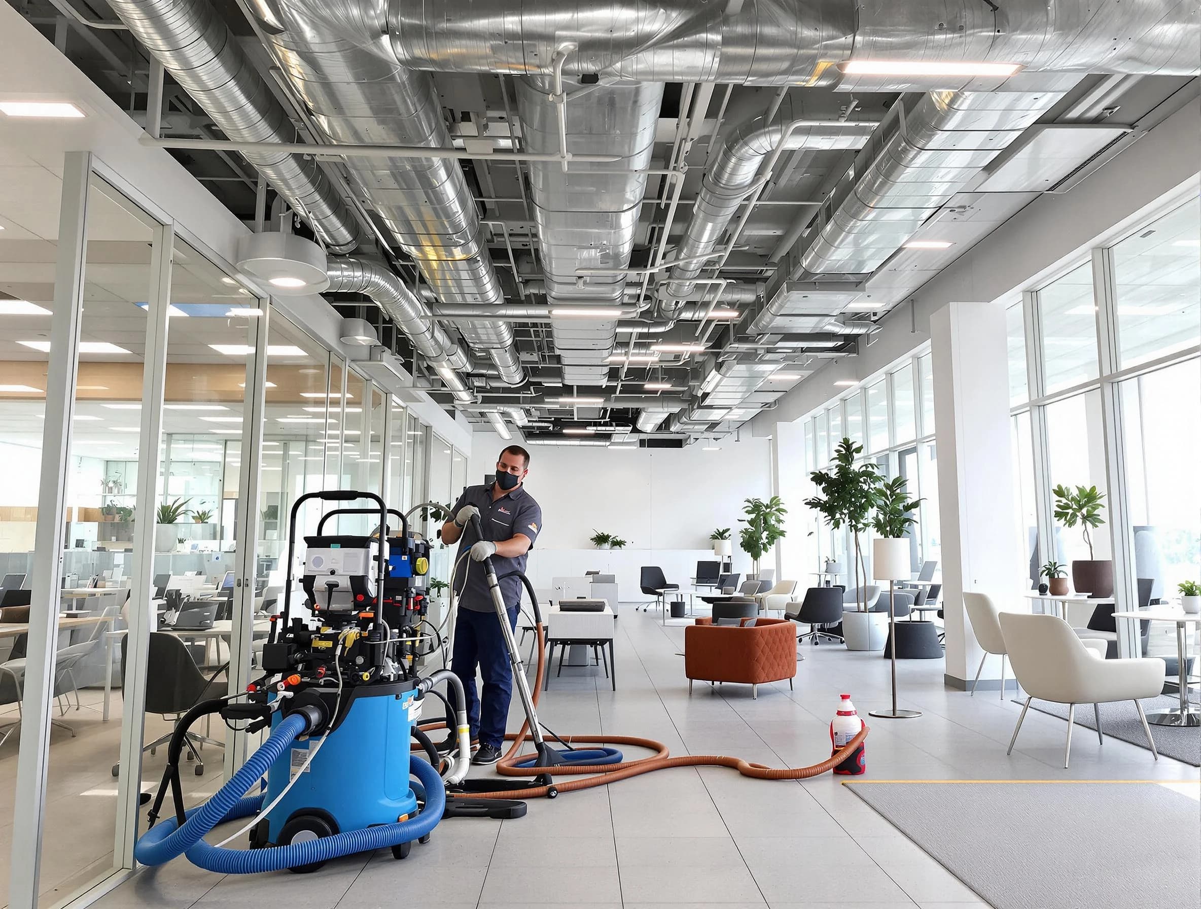 Franklin Air Duct Cleaning team conducting comprehensive commercial duct cleaning at a business location in Franklin